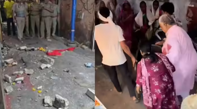 निजी भवन का जर्जर छज्जा अचानक टूटकर नीचे गिर पड़ा,