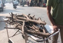 अस्पताल में मरीजों के स्ट्रेचर पर लकड़ियां