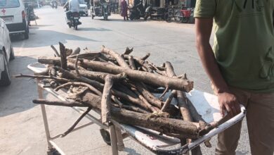 अस्पताल में मरीजों के स्ट्रेचर पर लकड़ियां